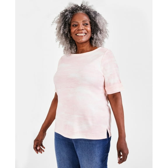 Plus Size Printed Elbow-Sleeve Top Winter Pink Icing 0X