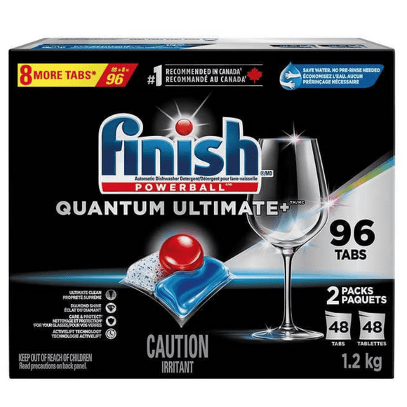 Finish Quantum Ultimate Plus Détergent pour Lave-Vaisselle, Lot de 96 Comprimés – Nettoyage Puissant pour Vaisselle