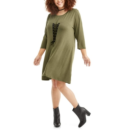 Poof Juniors' Plus Knit Dress with Corset Lace Up Detail