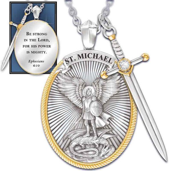Arcángel San Miguel San Miguel Espada Escudo Protección Espada Escudo Colgante Para Mujeres Hombres LingWen 8390614619678
