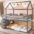thumbnail image 3 of Harper & Bright Designs Twin Size House Bunk Bed with Drawers and Shelves, Twin over Twin Floor Bunk Bed Frame with Storage for Bedroom, Gray, 3 of 13