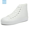 thumbnail image 4 of Obtaom Women’s Platform High Top Canvas Shoes Comfy Platform Hi Top Canvas Fashion Sneakers For women Cute Mid Calf Canvas Thick Sole Walking Shoes(All Whtie US11), 4 of 11