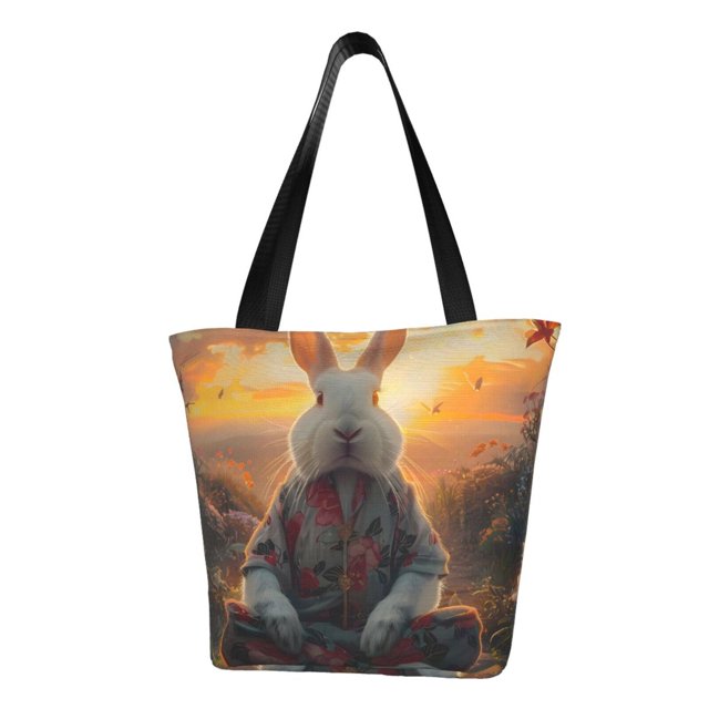Balery Flower Meditating Rabbit Bolsa de Hombro con Diseño, Bolsa Grande y Duradera, Bolsa Versátil para Compras