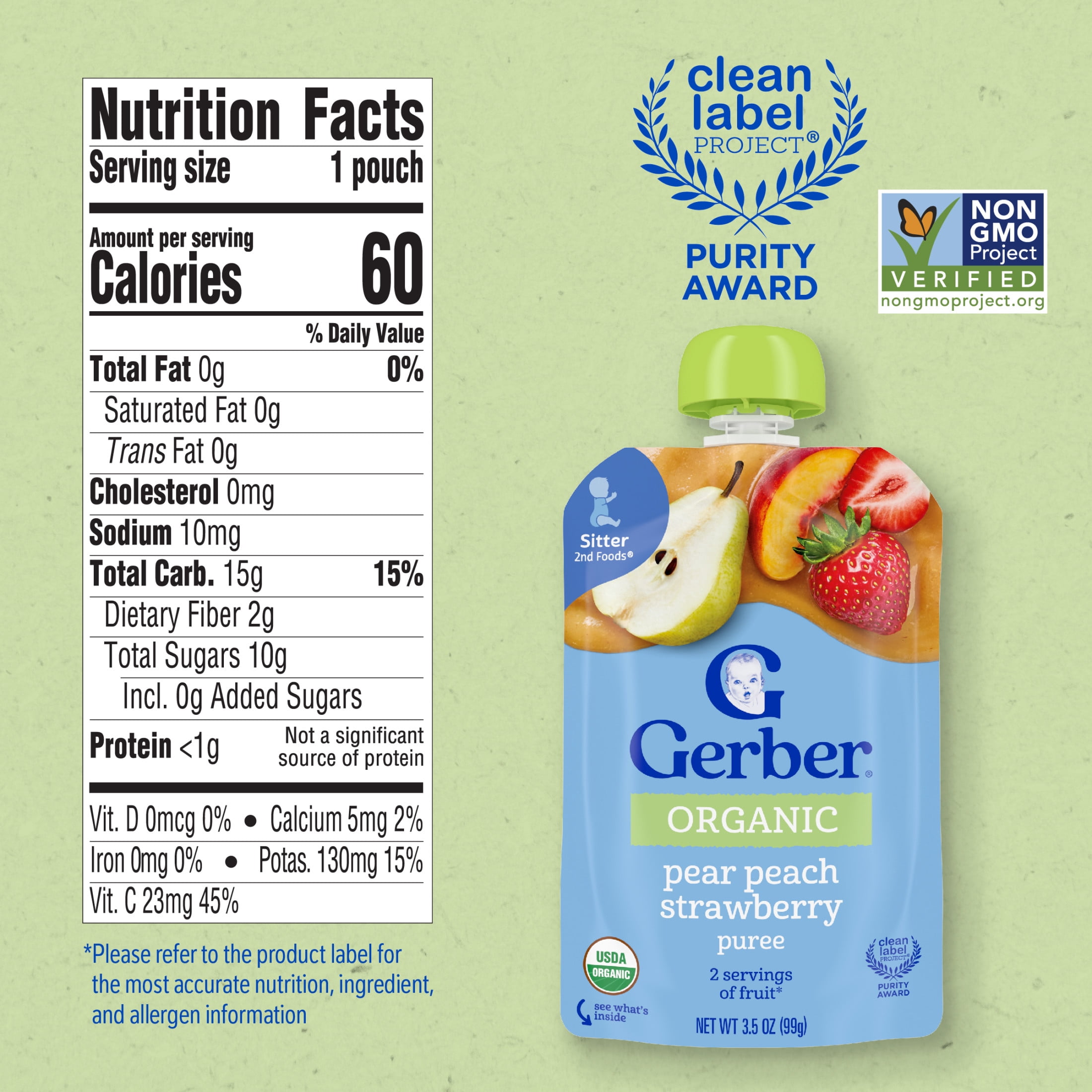 Gerber 2nd Foods Organic Baby Food, Pear Peach Strawberry, 3.5 oz Pouches (12 Pack)