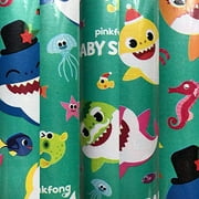 Baby Shark Wrapping Paper Holiday Christmas Birthday Green Gift Wrap Greetings Party Presents Cover 70 Sq Feet (1) Roll