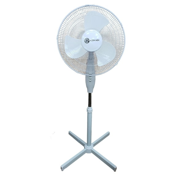 Iconnek - Ventilateur sur Pied à Trois Vitesses, Oscillation et Inclinaison Réglables, 16 Pieds', Blanc