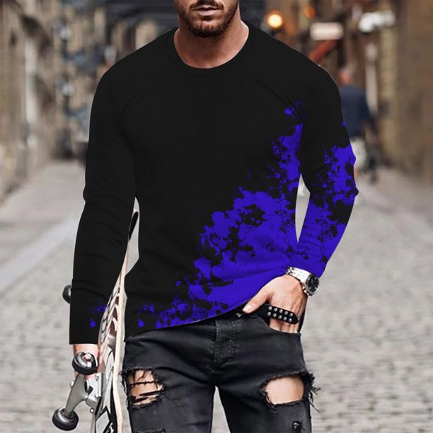 Blusas y camisas de manga larga y cuello redondo para hombre, camisetas informales con estampado de cuello redondo, blusas de manga corta para hombre