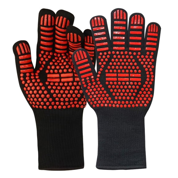 2-Pack High Temperature Resistant Silicone BBQ Gloves, 500-800°F Heat Proof Industrial Oven Mitts for Grilling, Welding & Microwave(A)