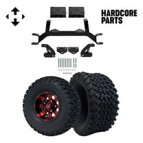 Hardcore Parts 4" Drop Axle Lift Kit for EZGO TXT/PDS (1994.5-2001.5) Gas Golf Cart with 10" Red/Black 'TEMPEST' Wheels and 22"x11"-10" DOT rated All-Terrain tires