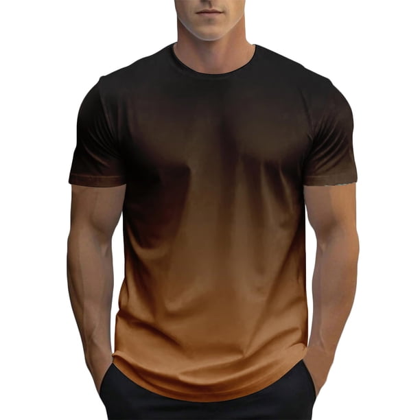 Tops para hombre, blusas y camisas de manga corta con cuello redondo para hombre, blusa informal de verano para hombre, blusa de manga corta con degradado y cuello redondo, blusa de poliéster para hom
