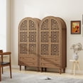 thumbnail image 5 of LUMAMIN 70" Tall Arched Pantry Cabinet, Hollow-Carved Kitchen Pantry Storage Cabinet with 2 Drawers, Hanging Rod & Solid Wood Legs for Living Room, Dining Room, Walnut, 5 of 10