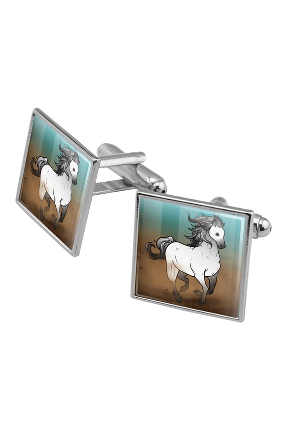 Horse Wild Mustang Running Square Cufflink Set - Silver or Gold