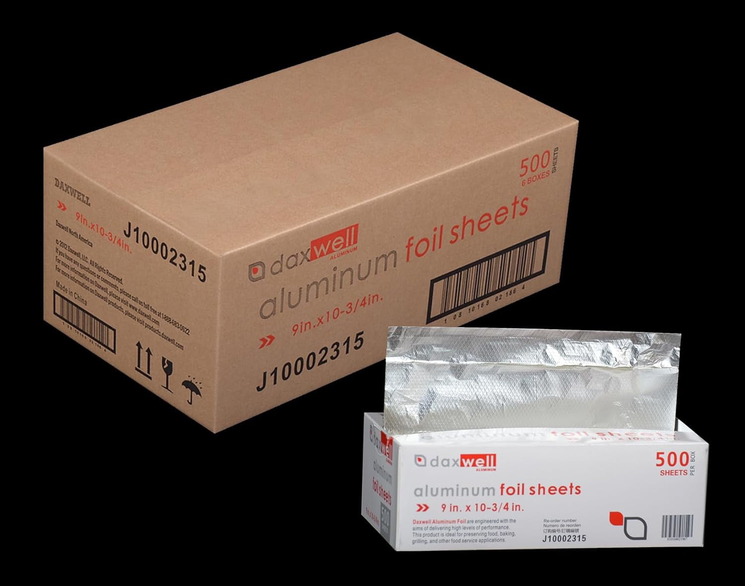 Daxwell Aluminum Foil Sheets, Interfolded, 9" x 10.75", J10002315 (Case of 3,000; 6 Boxes of 500), Silver