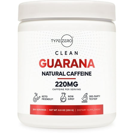 Type Zero Clean Guarana Powder Drink Mix (Unflavored) 250 Servings- 220mg of Natural Caffeine Per Serving, GMO-Free, Keto-Friendly