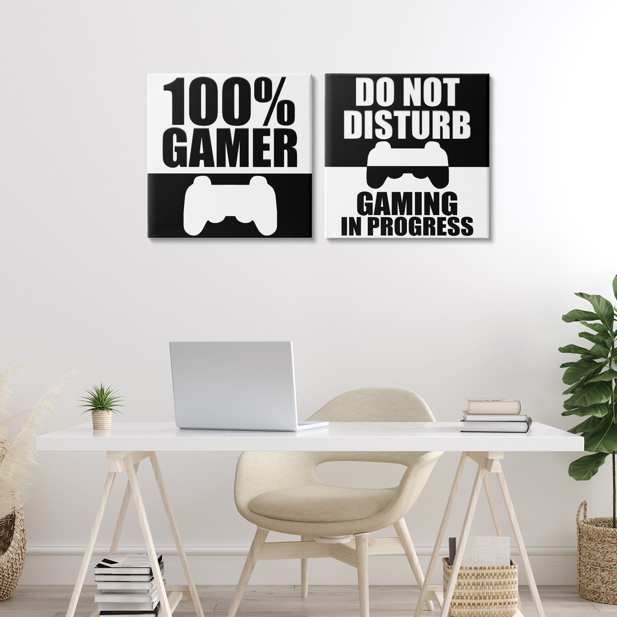 Competitive Gamer Black & White 2 Piece Canvas Wall Art Set, design by Kim Allen