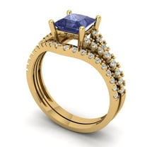 Clara Pucci 14K Yellow Gold 3.4 Simulated Tanzanite Engraveable Engagement Ring   Wedding Band Set