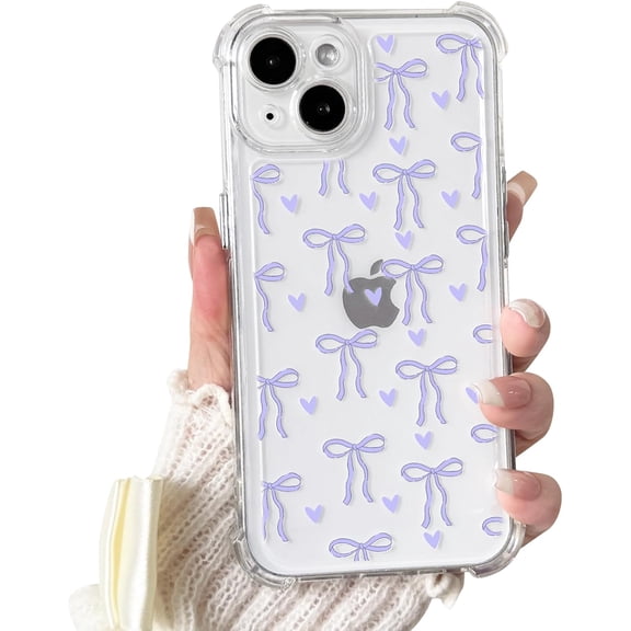 REQO Compatible for iPhone 12 Case Clear Cute Bowknot Heart with Four Corners Shockproof Design for Girls Women Soft TPU More Protective Girly for iPhone 12 Case