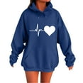 thumbnail image 2 of Hoodies for Women Oversized Solid Color Long Sleeve Fleece Sweatshirt Trendy Pullover Sweaters with Pockets Long Sleeve Tops Blouse Hooded Sweatshirts Blue L, 2 of 4