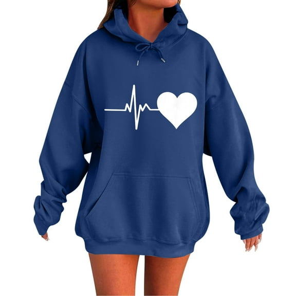 cocolona Womens Oversized Hooded Sweatshirts Fall Winter Long Sleeve Hoodie Fashion Casual Heart Print Pullover Tops Hoodies for Women