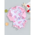 thumbnail image 4 of Aojekbee Baby Girl's Long Sleeve Swimsuit Round Neck Half Zipper Seashell Print Rash Guard Swimsuit Infant Toddler Bathing Suit, 4 of 10