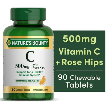 Nature's Bounty Vitamin C Chewable Tablets with Rose Hips, 500 Mg, 90 Ct