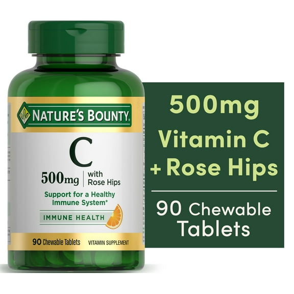 Nature's Bounty Vitamin C Chewable Tablets with Rose Hips, 500 Mg, 90 Ct