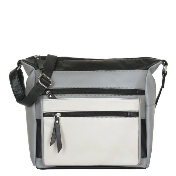 Genuine Leather Women’s Crossbody Sling Bag – Grey Ladies’ Messenger Bag with Multiple Zipper Pockets – Everyday Travel Shoulder Bag for Work, Shopping & Casual