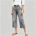 thumbnail image 2 of QIUOMBBP Wide Leg Cropped Jeans for Women Button Front Solid Color Capris Trendy Summer Denim Pants with Multi Pockets Gray XXL, 2 of 6