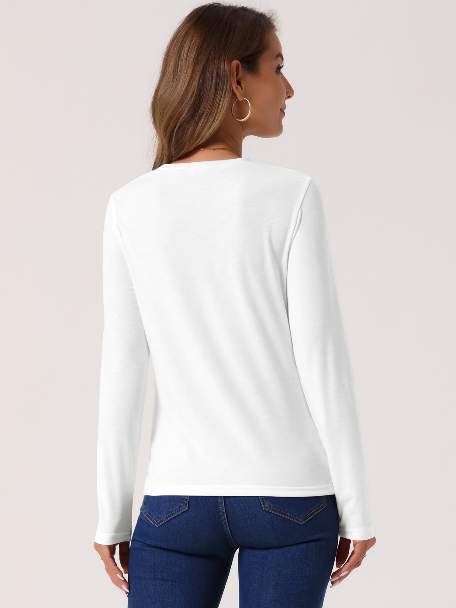 DARING DIVA Women's Lace Round Neck Long Sleeve Blouse M White