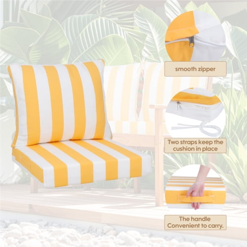 Outdoor Deep Seat Cushions Set of 2 – 24x24 Inch Waterproof Patio Cushions with Removable Covers, Fade-Resistant & Adjustable Straps for Sofa, Chair, Couch – Machine Washable Furniture Cushions