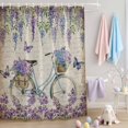thumbnail image 2 of Shower Curtain Vintage Floral Bicycle Shower Curtains for Bathroom Decor, Waterproof Polyester Shower Curtain Set with Hooks, Extra Long 72" x 84" Purple Blue Flower, 2 of 9