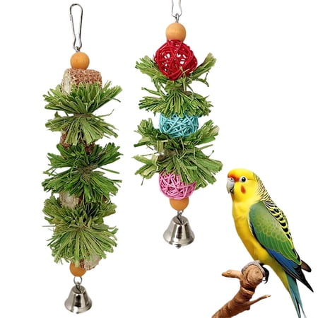 Colorful Bird Chewing Toys Parrot Toys Chew Strands Griding Ball Bell Attractive Pet Parakeet Toys Natural Corn Husk Rattan Balls Corncob Bird Accessories Supplies Pet Toy.