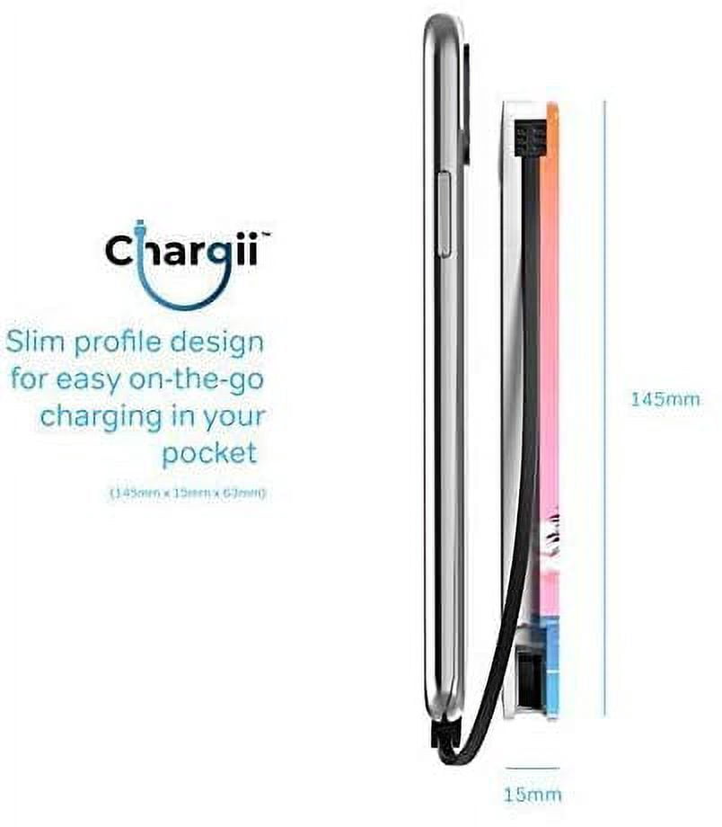 Chargii Beach Portable Battery Charger Built in Cable Compatible with iPhone Compatible Wall Plug AC Adapter USB-C + 2 USB Ports, Compact External Powerbank Cell Phone Compatible with iPhone, Android