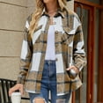 thumbnail image 2 of Women's Casual Plaid Lapel Woolen Button Up Pocketed Long Shacket Coat, 2 of 5