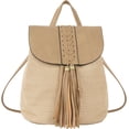 thumbnail image 1 of LHSHID Women Small Braid Tassels Straw Woven Backpack PU Leather Flap Drawstring Daypack Shoulders Bag, 1 of 6