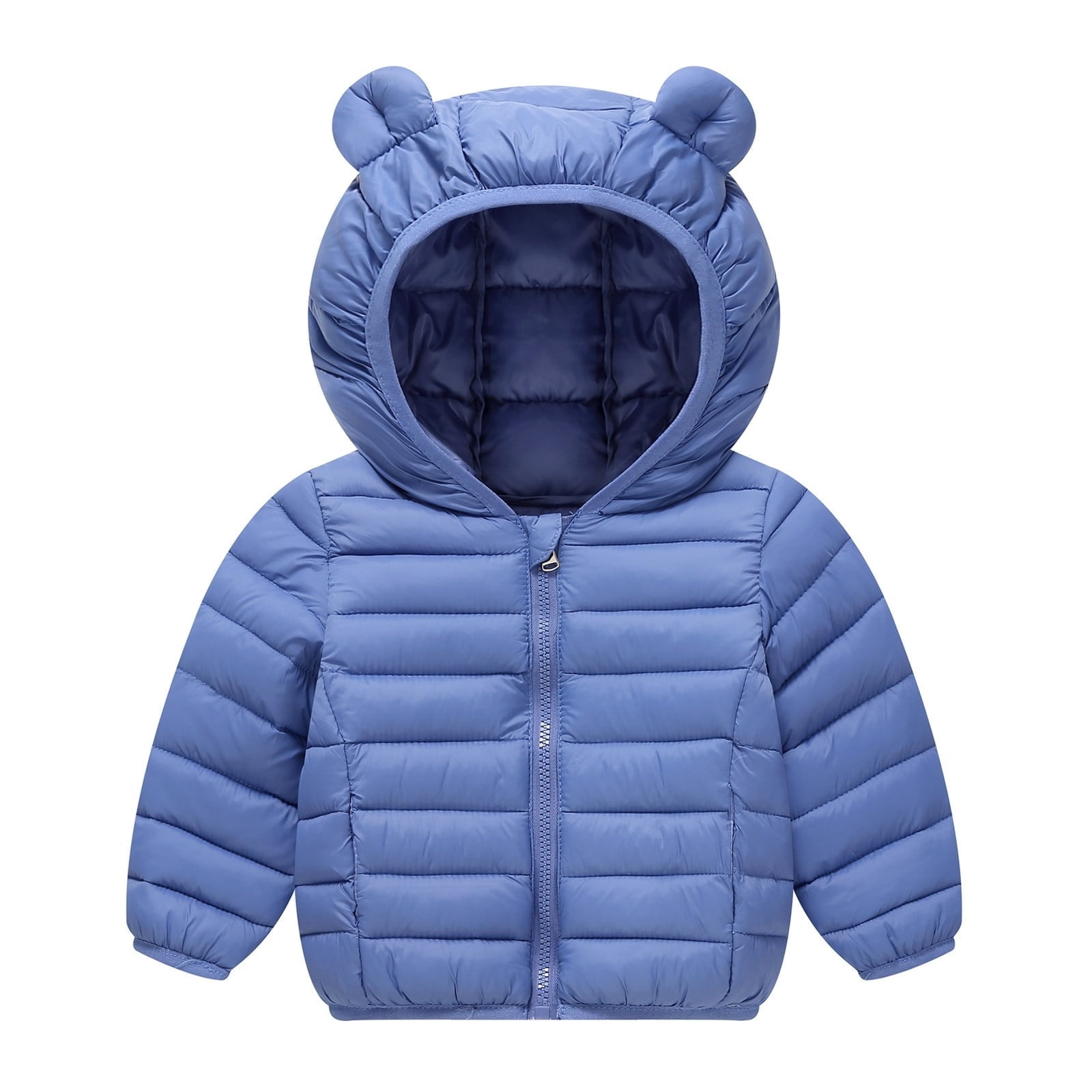 Ticikt Kids Lightweight Puffer Jacket with Bear Ears Hood Quilted Zip-Up Winter Coat for Boys Girls Toddlers(Color:Blue Size:2-3Years)
