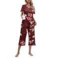 thumbnail image 3 of Ekouaer Women's Pajamas Set Short Sleeve Top With Capri Pants Pjs Lounge & Sleepwear Set, 3 of 3