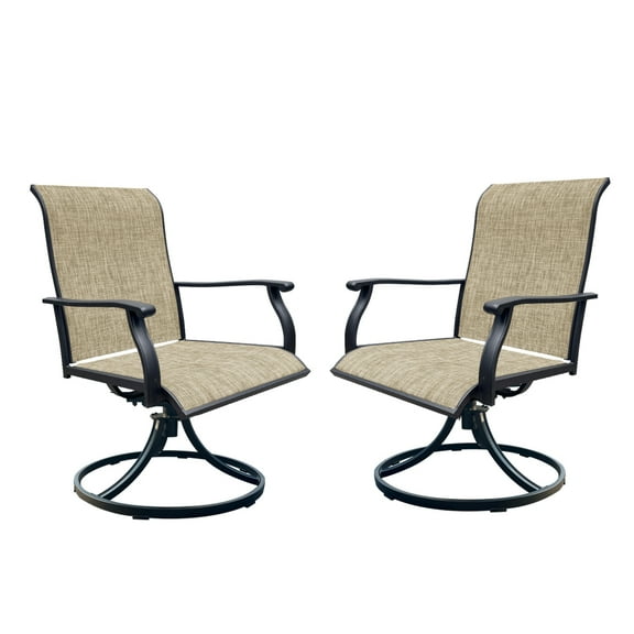 Hassch Patio Swivel Dining Chairs Set of 2, Outdoor Textilene Chair with High Back, Weather Resistant Textile Chair with Arm & Metal Frame for Lawn Garden Backyard Deck, Black & Brown