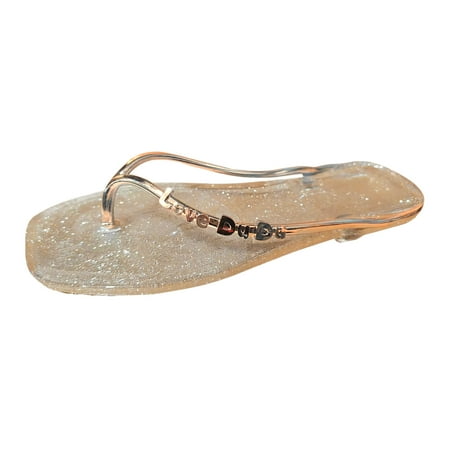 

Jungdeepe Ladies Summer Casual Transparent Fine Flash Square Toe Clip Toe Outside Wear Beach Large Size Sandals Slippers