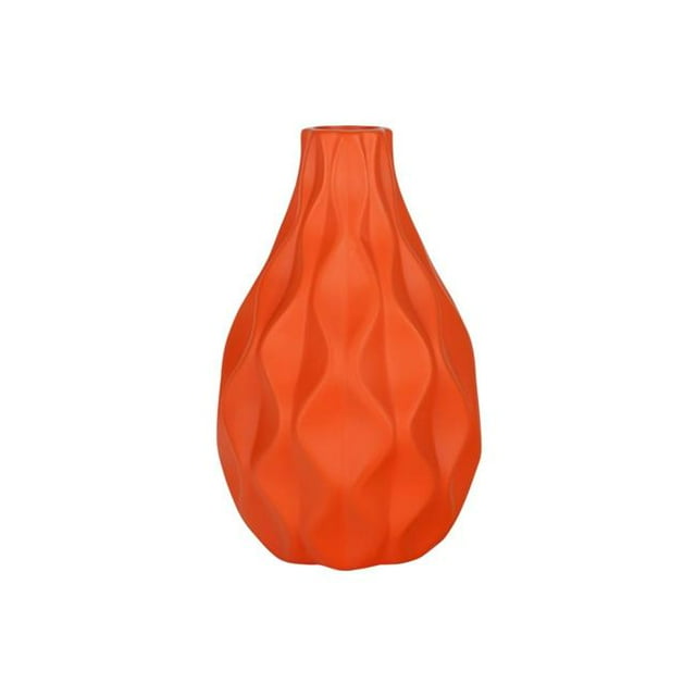 Benjara BM219115 Vase Rond en Céramique avec Design Ondulé en Relief, Orange - Ensemble de 2