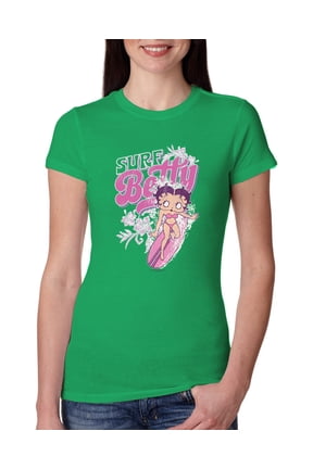 , Shore Surfer Betty Boop Betty Boop Womens Slim Fit Junior Tee, Kelly, Medium