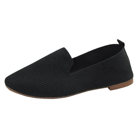 MIASHUI Women s Flats Shoes Casual Shoes Simple Solid Color Simple Square Toe Mesh Bottomed Shoes Casual Shoes Black 7.5