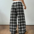 thumbnail image 4 of Women's Casual Gingham Pants Plaid Print Wide Leg Trousers Elastic Pajama Lounge Pants Sleepwear Black 2XL, 4 of 4