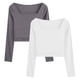 thumbnail image 1 of 2 uds. Camiseta corta básica informal ajustada con cuello cuadrado de manga larga para mujer, camiseta de manga larga de Color sólido, gris y blanco, 1 of 6