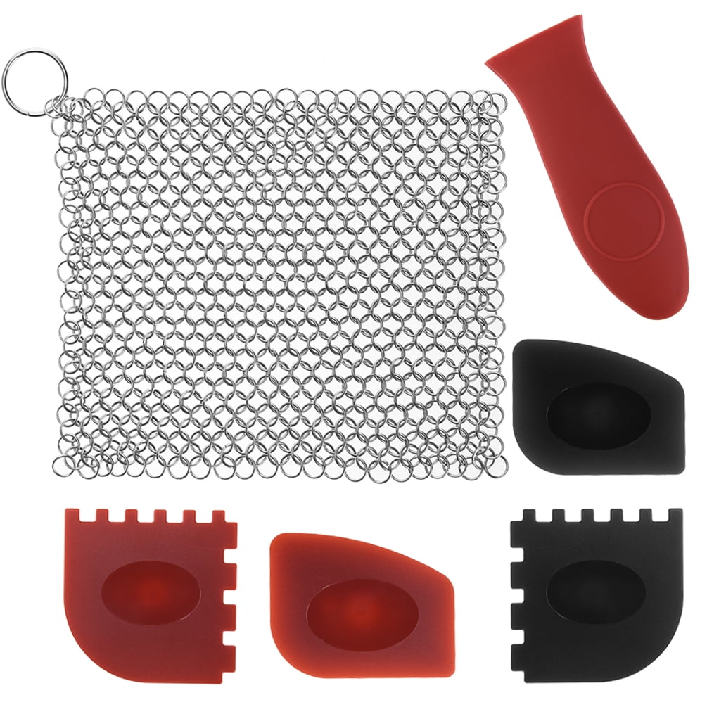Cast Iron Cleaning Kit for Kitchen, 6 Pack Stainless Steel Cast Iron Scrubber Plastic Pan