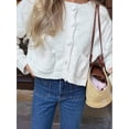 thumbnail image 6 of Women Oversized Cardigan Button Up Long Lantern Sleeve Chunky Knit Casual Soft Fall Sweater Coats Cream White S, 6 of 9