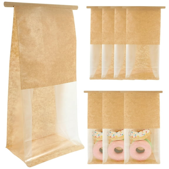 GOOHOCHY 50 Assorted Color Paper Bread Bags with Clear Window for Baking and Snacks, and Reusable