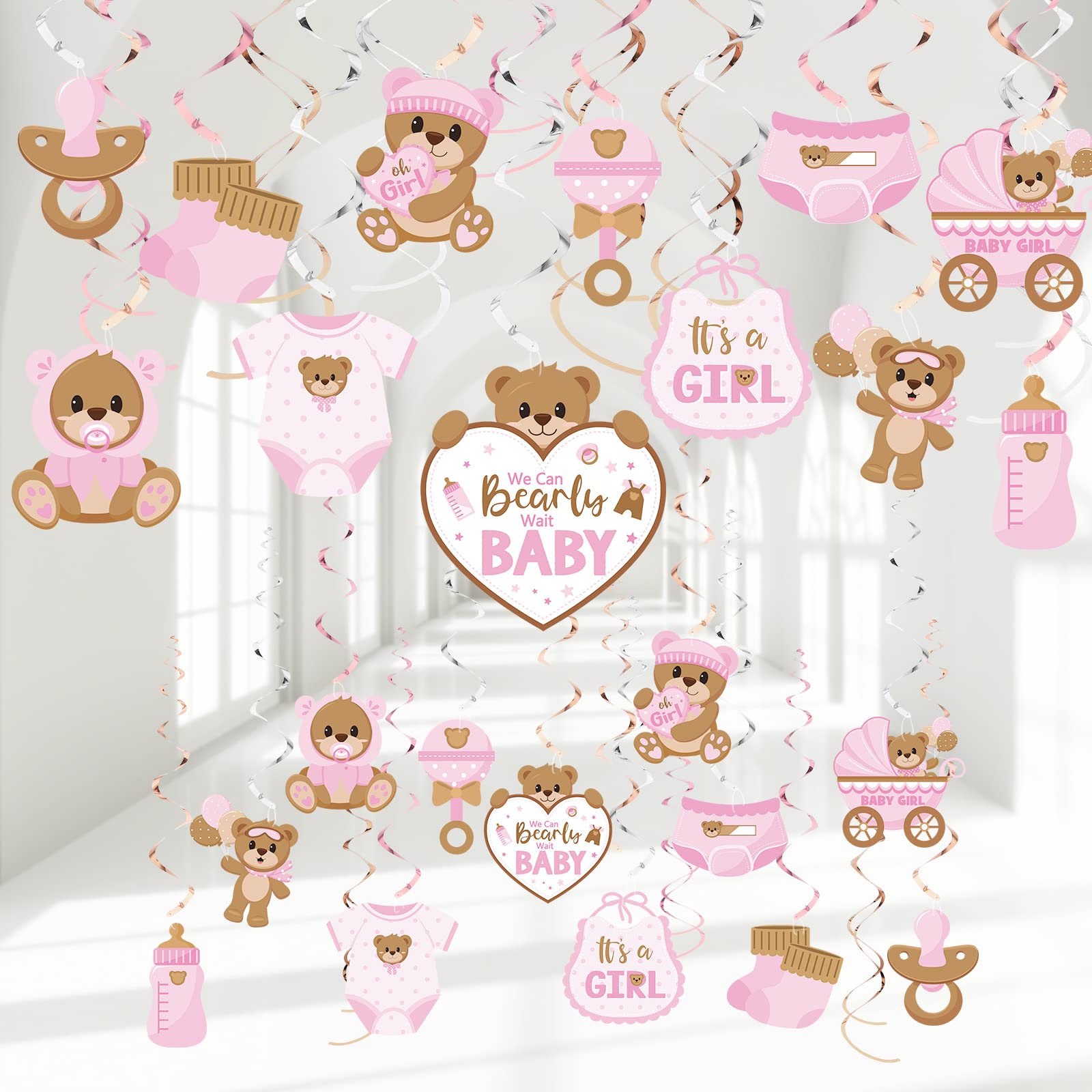 Pajean 53 Pcs Bear Baby Shower Hanging Decorations We Can Bearly Wait