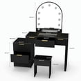 thumbnail image 4 of Makeup Vanity Desk with Mirror Lights, Glass Tabletop, Modern Makeup Desk with Drawers for Bedroom, US Plug - Black, 4 of 16