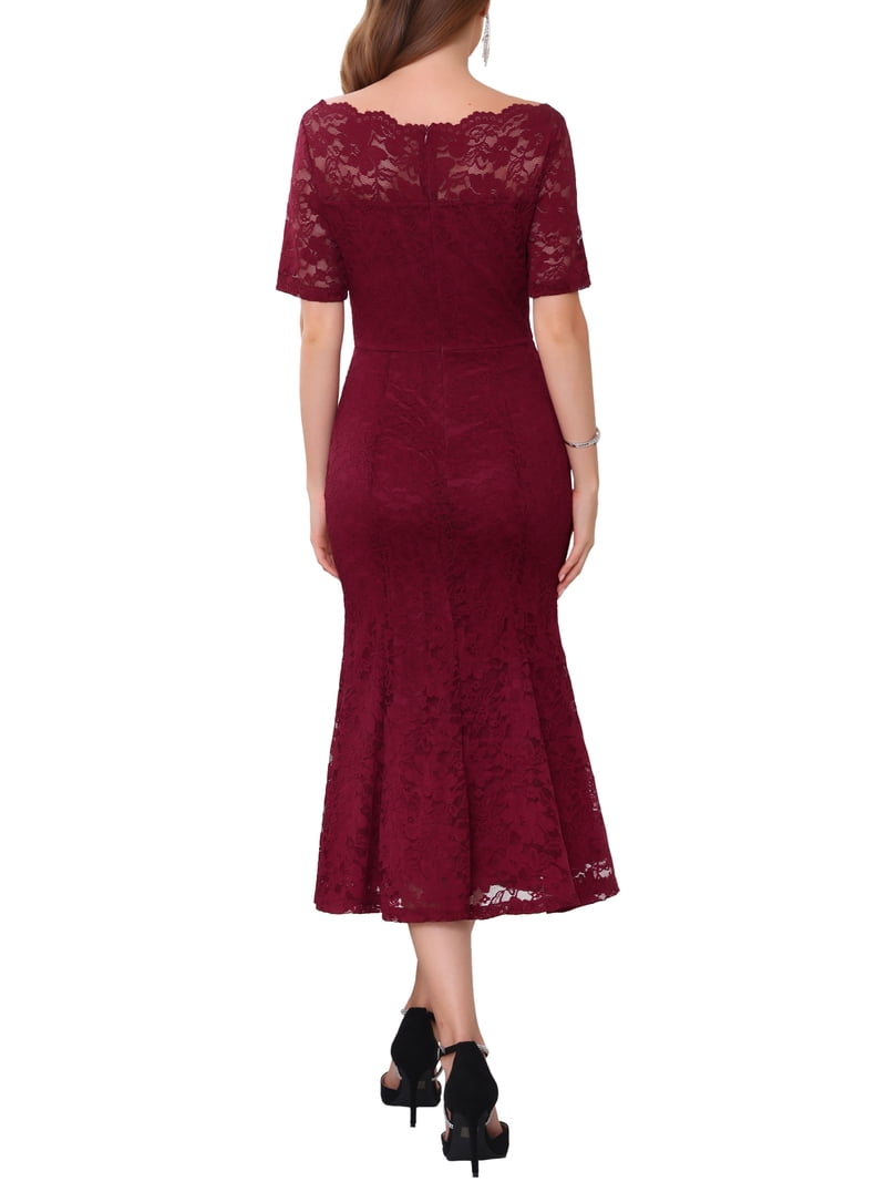 red lace fishtail dress ASOS DESIGN square neck maxi dress with fishtail silhouette and built up  shoulder detail in lace in burgundy